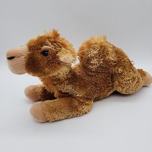 Aurora Dromedary Camel Plush 13" Soft Tan Fur Lays Down Hard Eyes Stuffed Animal